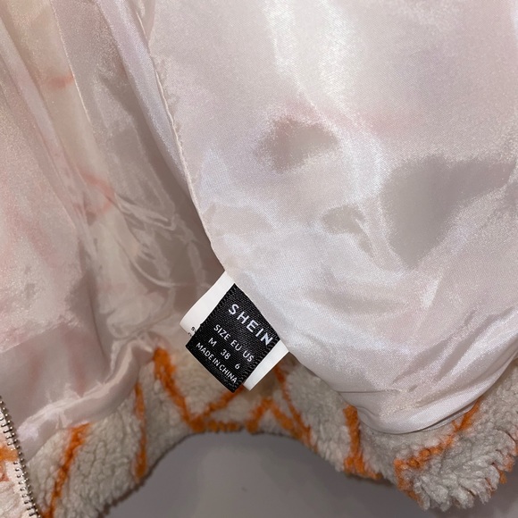 SHEIN Women’s Geometric Drop Shoulder O-ring Zipper Teddy Jacket - Picture 4 of 4